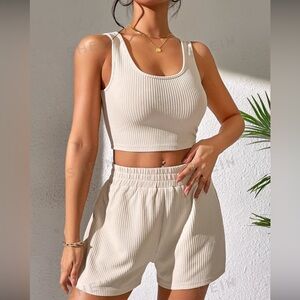 Solid ribbed knit tank top and shorts